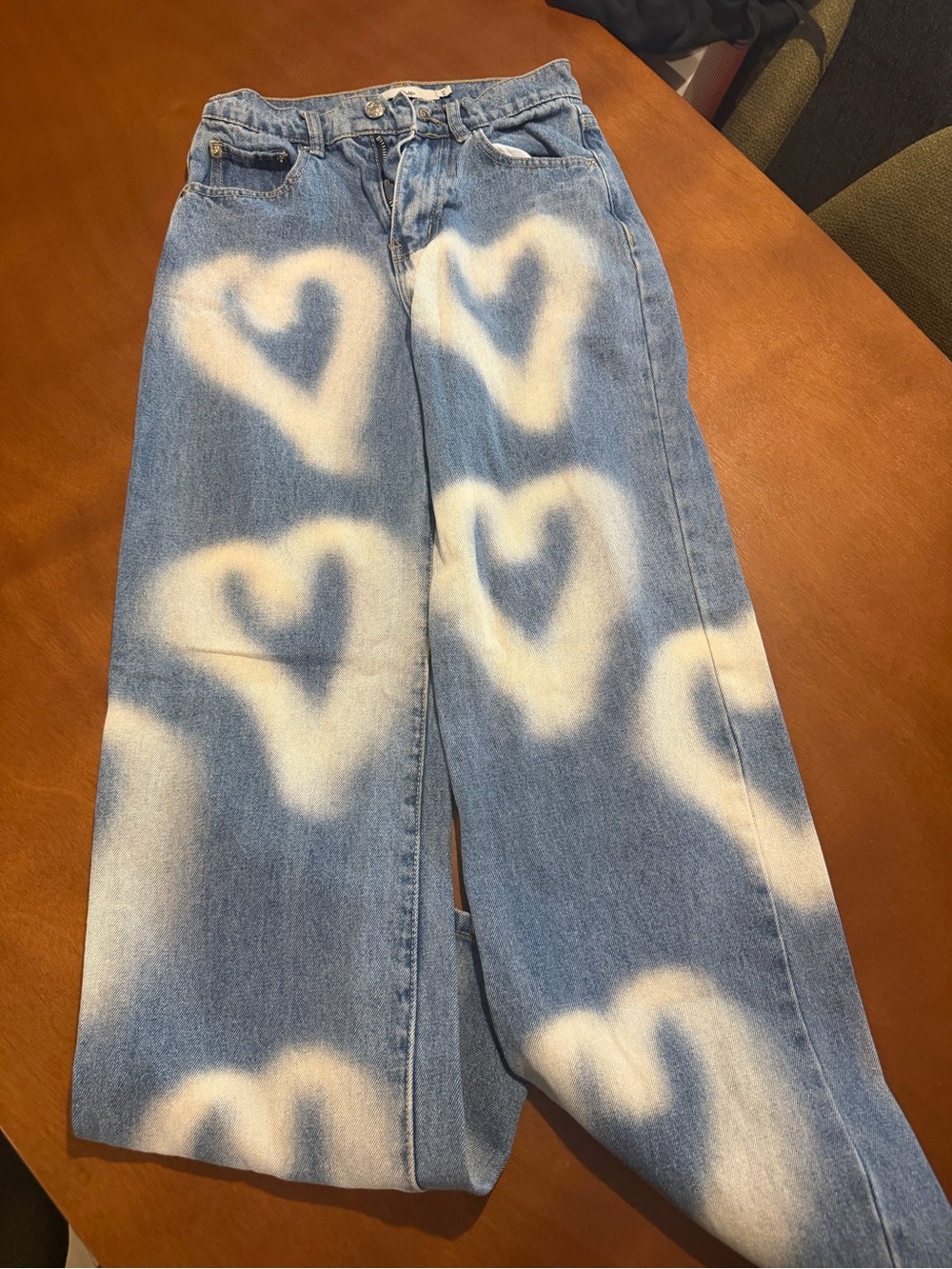 Adika Denim Wide-Leg Jeans with White Heart Prints